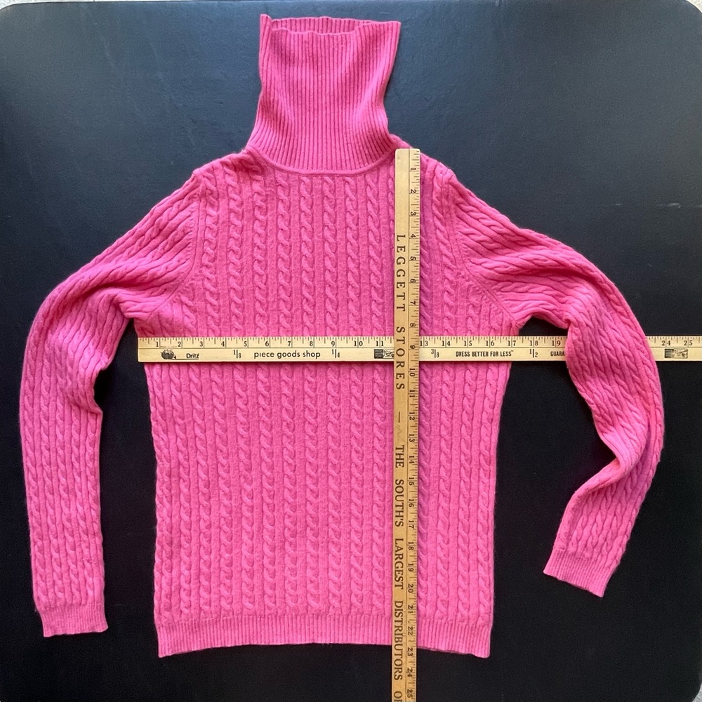 Pink Cashmere Cable Knit Turtleneck Sweater - Picture 3 of 8